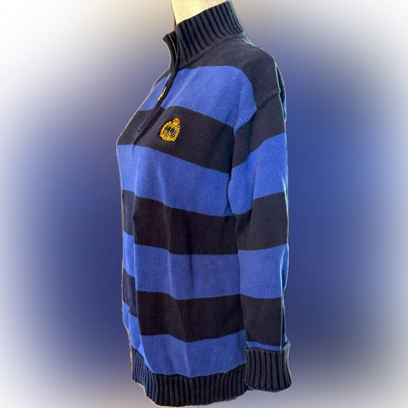 RALPH LAUREN 1/3 Zip Front high neck sweater. Blue & Black/navy? Preppy! Great L - Picture 2 of 6